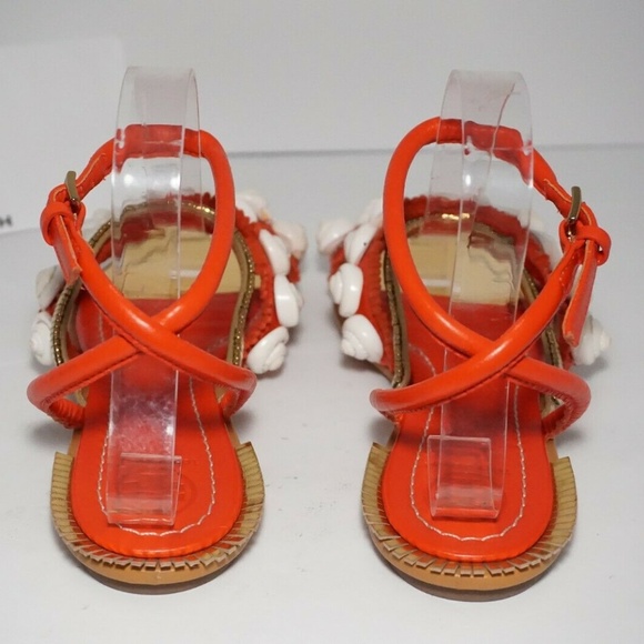 🆕TORY BURCH Ankle Wrap Flats Embellished Orange - Picture 6 of 8